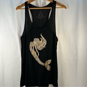 Black Tank Top with Gold Mermaid Design
